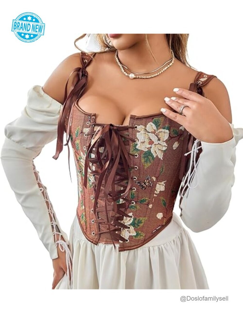 Renaissance Lace Up Floral Overbust Boned Bustier Corset Bodice